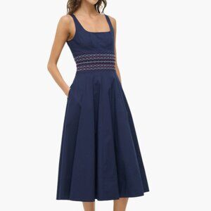 STAUD Rig Smocked Dress Navy (Small) NWOT